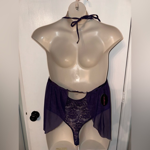 NWT Women’s Purple Lace Halter Babydoll bodysuit Lingerie Size 22 #1782 - Picture 3 of 5